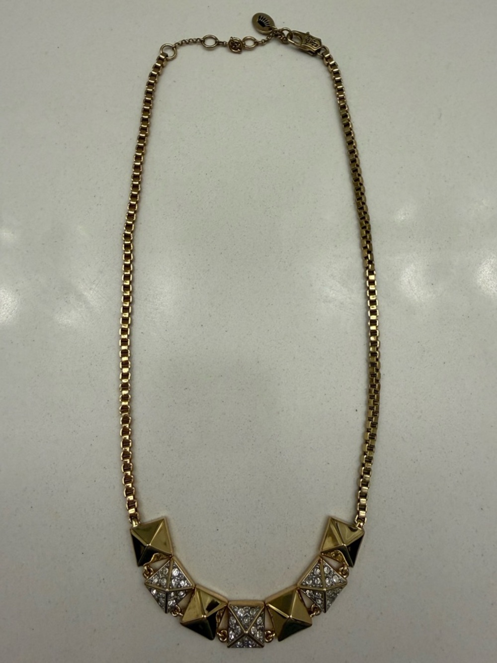 Juicy Couture Gold Geometric Statement Necklace with Crystal Accents